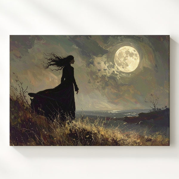Lunar Wanderer Canvas – Solitary Cloaked Figure in Misty Moonlight - Gifitto