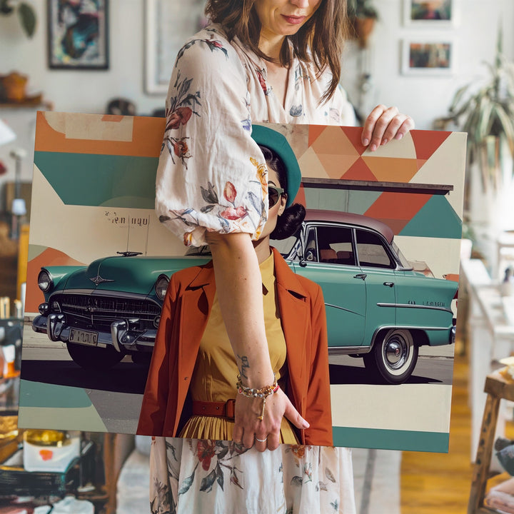 Retro Fashion & Classic Cars Canvas – Mid-Century Vintage Illustration Art - Gifitto