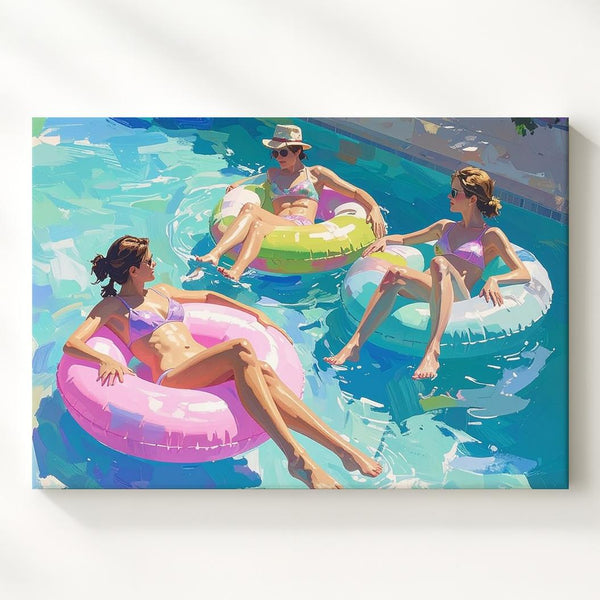 Sunlit Pool Float Canvas – Bright Painterly Summer Leisure Scene - Gifitto