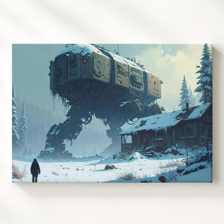 Futuristic Mechanical Spider Canvas – Robotic Machine in Snowy Landscape - Gifitto
