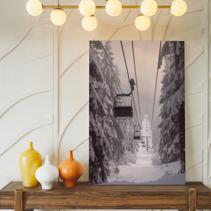 Ski Lift in Winter Forest Canvas – Journey Through Snow-Covered Pines - Gifitto