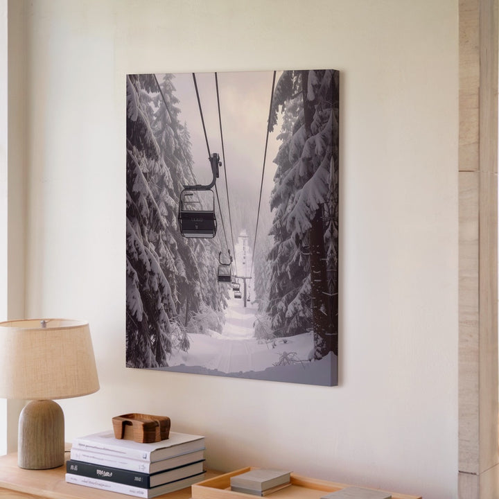 Ski Lift in Winter Forest Canvas – Journey Through Snow-Covered Pines - Gifitto