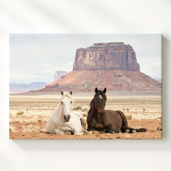 Serene Desert Horses Canvas – Tranquil Equestrian Landscape Art - Gifitto