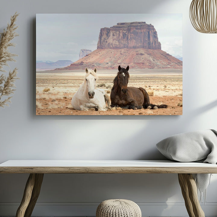 Serene Desert Horses Canvas – Tranquil Equestrian Landscape Art - Gifitto