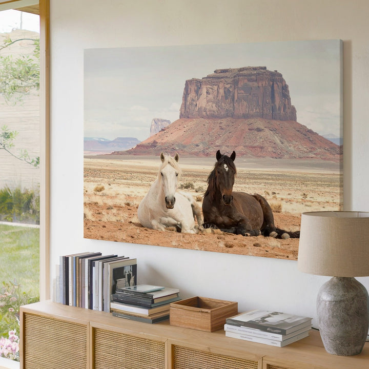 Serene Desert Horses Canvas – Tranquil Equestrian Landscape Art - Gifitto