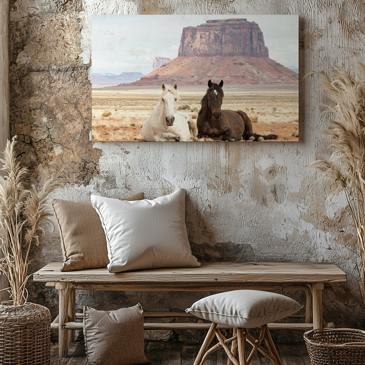 Serene Desert Horses Canvas – Tranquil Equestrian Landscape Art - Gifitto