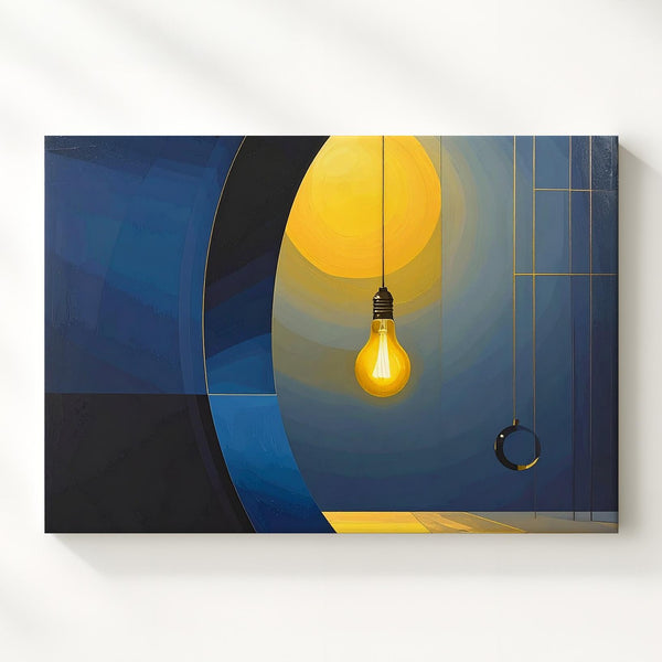 Illuminated Thought Canvas – Abstract Geometric Art with Light Bulb Focal Point - Gifitto