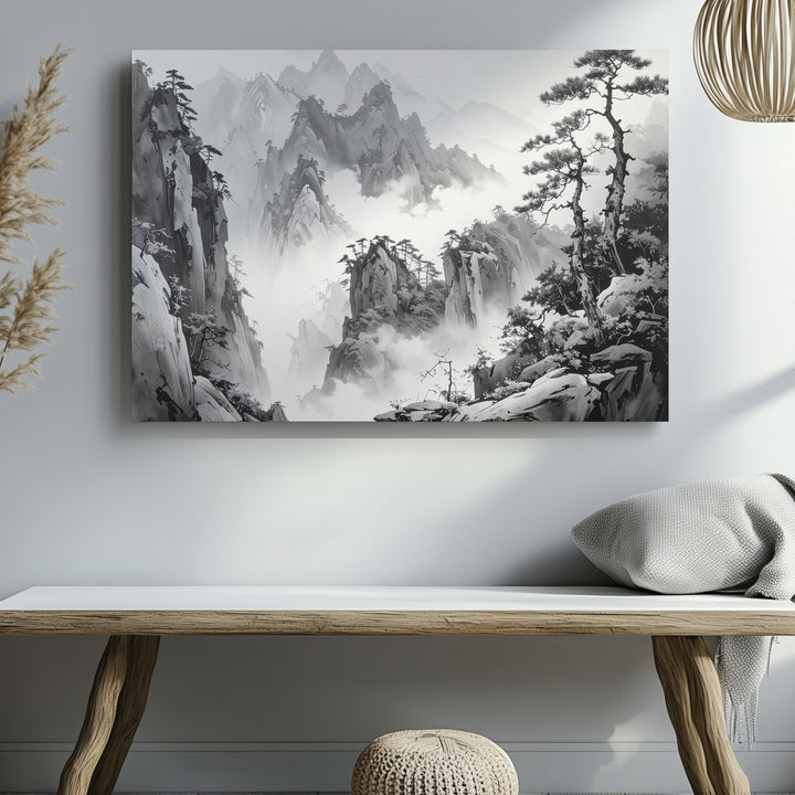 Chinese Ink Landscape Canvas – Timeless Mountain and Mist Scene - Gifitto
