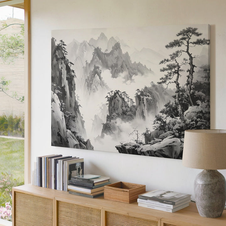 Chinese Ink Landscape Canvas – Timeless Mountain and Mist Scene - Gifitto