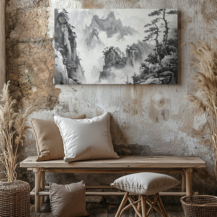 Chinese Ink Landscape Canvas – Timeless Mountain and Mist Scene - Gifitto