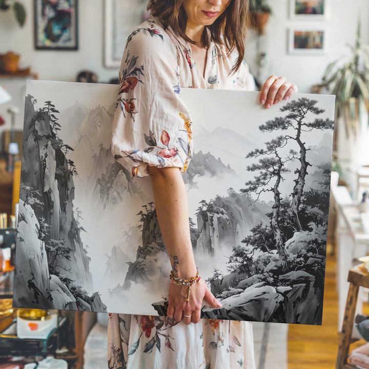 Chinese Ink Landscape Canvas – Timeless Mountain and Mist Scene - Gifitto
