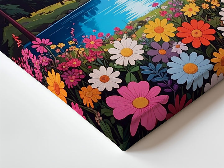 Whimsical Wildflower Landscape Canvas – Dreamy Mountain & Lake Art - Gifitto