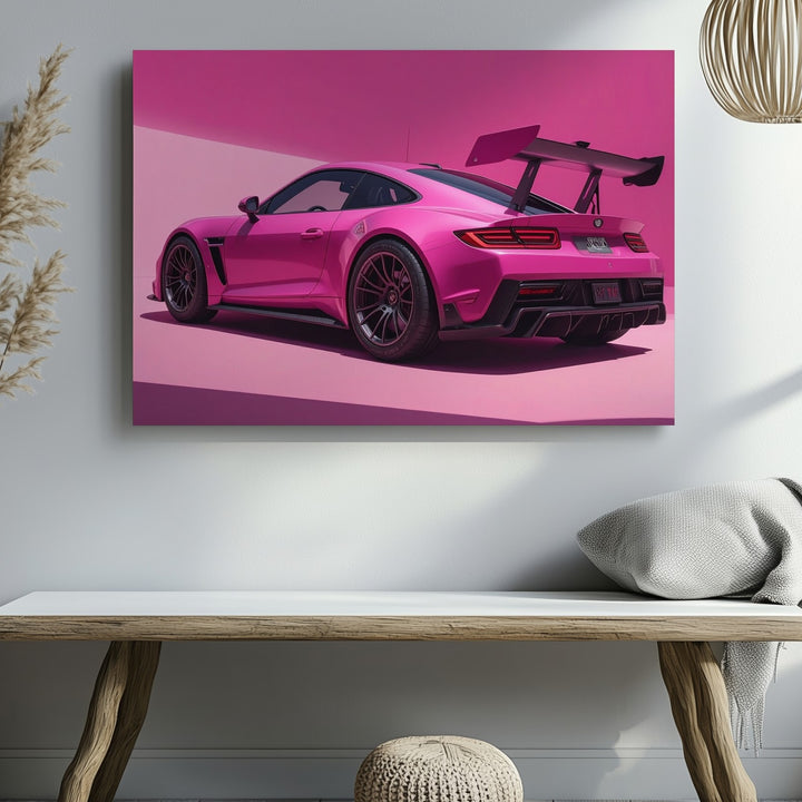 Pink Porsche GT3 RS Canvas – Bold Gradient Motorsport Wall Art - Gifitto