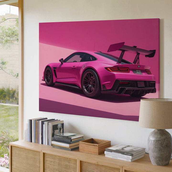 Pink Porsche GT3 RS Canvas – Bold Gradient Motorsport Wall Art - Gifitto