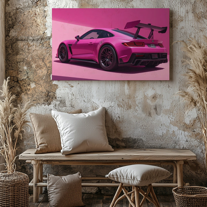 Pink Porsche GT3 RS Canvas – Bold Gradient Motorsport Wall Art - Gifitto