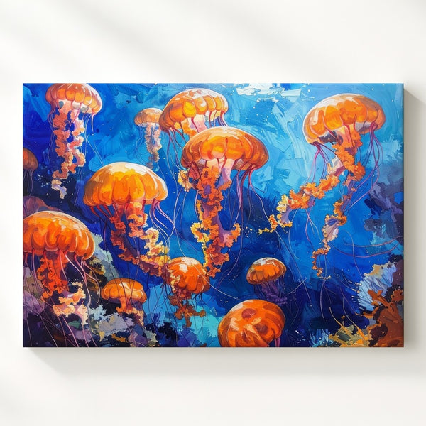 Vibrant Orange Jellyfish Canvas – Whimsical Underwater Art