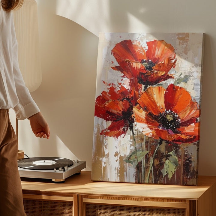 Abstract Red Poppy Canvas – Bold Floral Expressionist Art - Gifitto