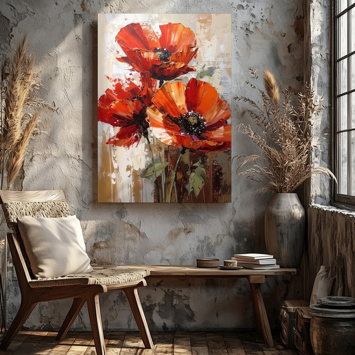 Abstract Red Poppy Canvas – Bold Floral Expressionist Art - Gifitto