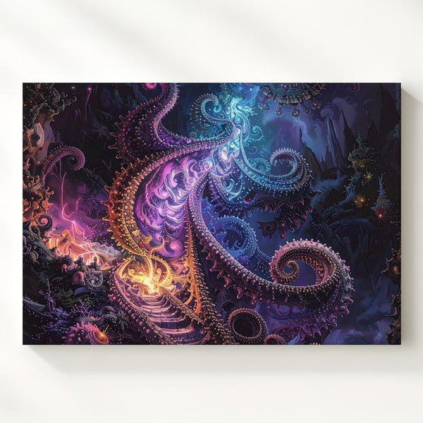 Glowing Fractal Canvas – Mesmerizing Neon Patterns in Surreal, Cosmic Design - Gifitto