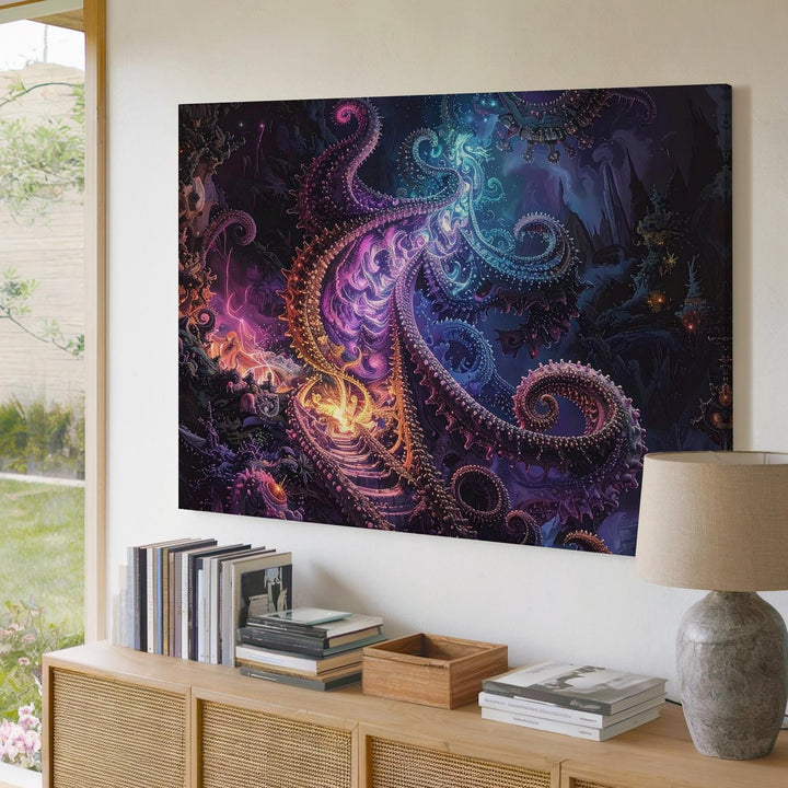 Glowing Fractal Canvas – Mesmerizing Neon Patterns in Surreal, Cosmic Design - Gifitto