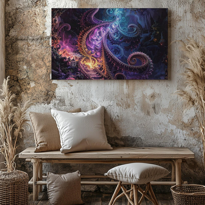 Glowing Fractal Canvas – Mesmerizing Neon Patterns in Surreal, Cosmic Design - Gifitto