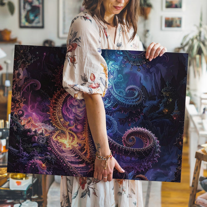 Glowing Fractal Canvas – Mesmerizing Neon Patterns in Surreal, Cosmic Design - Gifitto