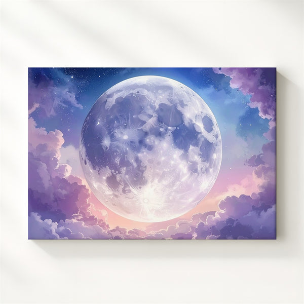 Mystical Full Moon Canvas – Blush Pink and Violet Twilight Sky - Gifitto