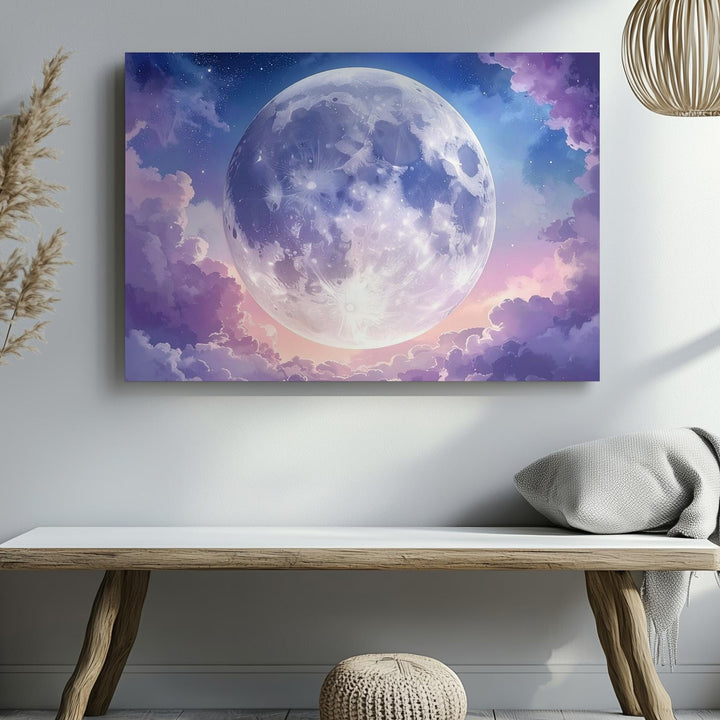 Mystical Full Moon Canvas – Blush Pink and Violet Twilight Sky - Gifitto