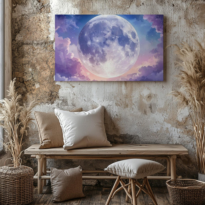 Mystical Full Moon Canvas – Blush Pink and Violet Twilight Sky - Gifitto