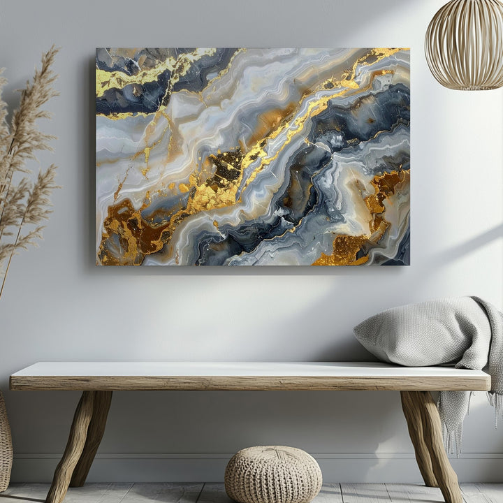 Marbled Stone Flow Canvas – Abstract Earth Tone Art with Gold Accents - Gifitto