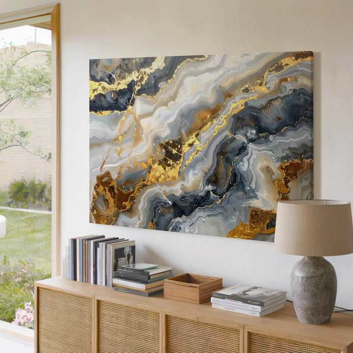 Marbled Stone Flow Canvas – Abstract Earth Tone Art with Gold Accents - Gifitto