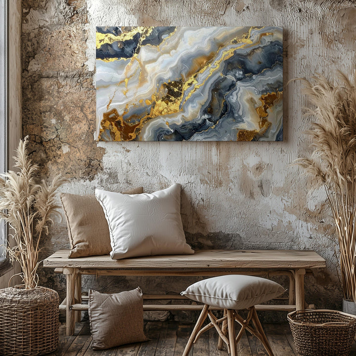 Marbled Stone Flow Canvas – Abstract Earth Tone Art with Gold Accents - Gifitto
