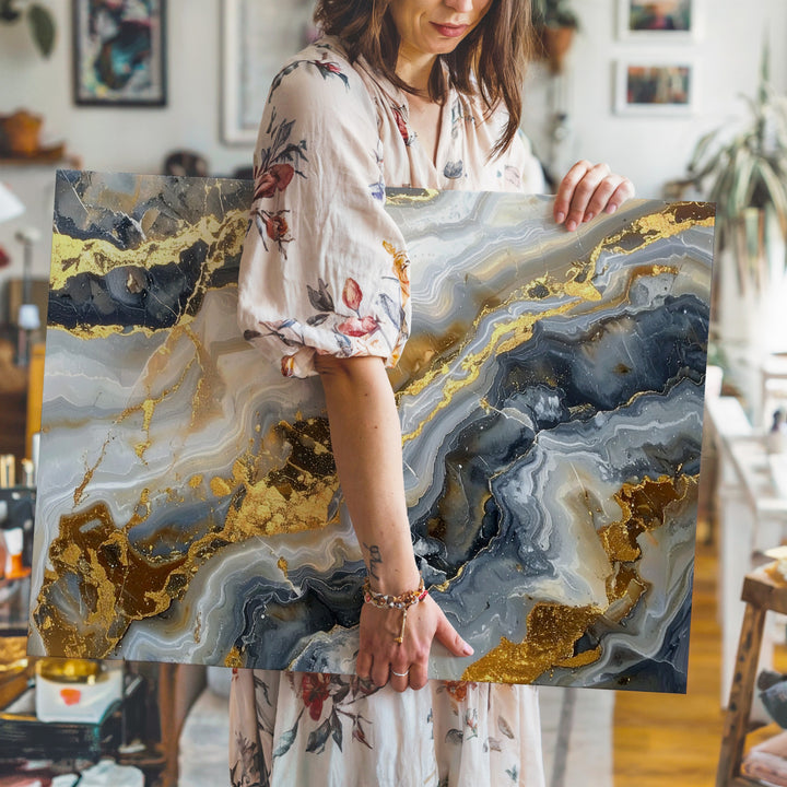 Marbled Stone Flow Canvas – Abstract Earth Tone Art with Gold Accents - Gifitto