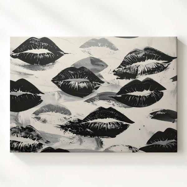 Black & White Kiss Prints Canvas – Bold Monochrome Lip Pattern Art - Gifitto