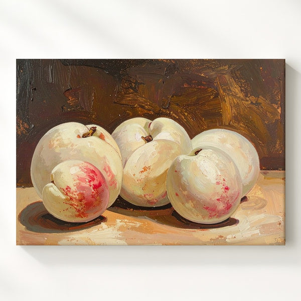 Classical White Peach Still Life Canvas – Serene Fruit Art - Gifitto
