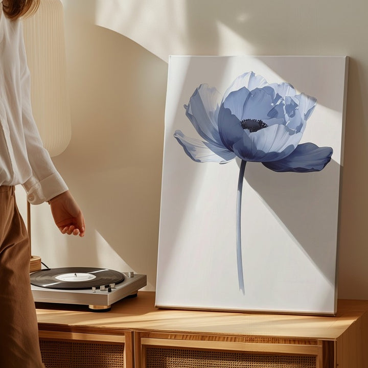 Minimalist Blue Flower Canvas – Ethereal Floral Wall Art - Gifitto