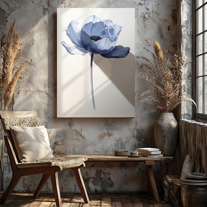 Minimalist Blue Flower Canvas – Ethereal Floral Wall Art - Gifitto