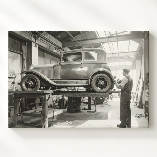 Vintage Restoration Garage Canvas – Sepia Automotive Heritage Wall Art - Gifitto
