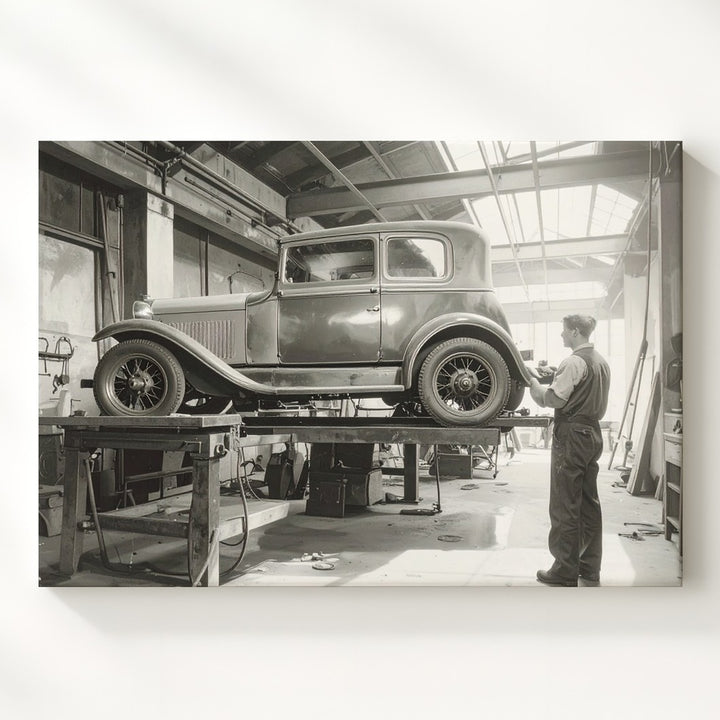 Vintage Restoration Garage Canvas – Sepia Automotive Heritage Wall Art - Gifitto