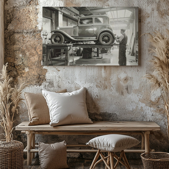 Vintage Restoration Garage Canvas – Sepia Automotive Heritage Wall Art - Gifitto