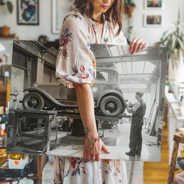 Vintage Restoration Garage Canvas – Sepia Automotive Heritage Wall Art - Gifitto
