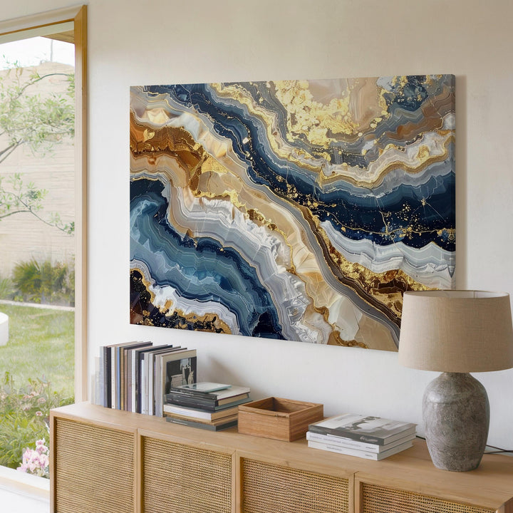 Golden Strata Canvas – Abstract Stone-Inspired Wall Art in Earth & Slate Tones - Gifitto