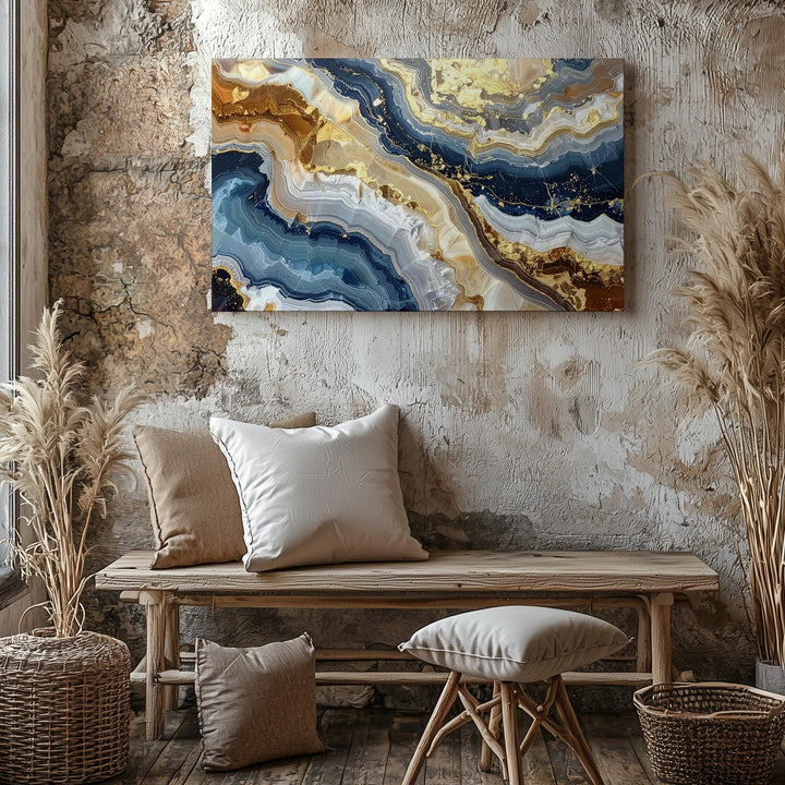 Golden Strata Canvas – Abstract Stone-Inspired Wall Art in Earth & Slate Tones - Gifitto