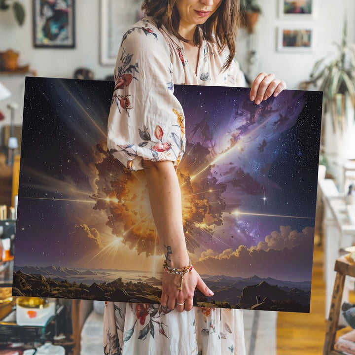Golden Cosmic Explosion Canvas – Radiant Starburst with Nebulous Glow - Gifitto