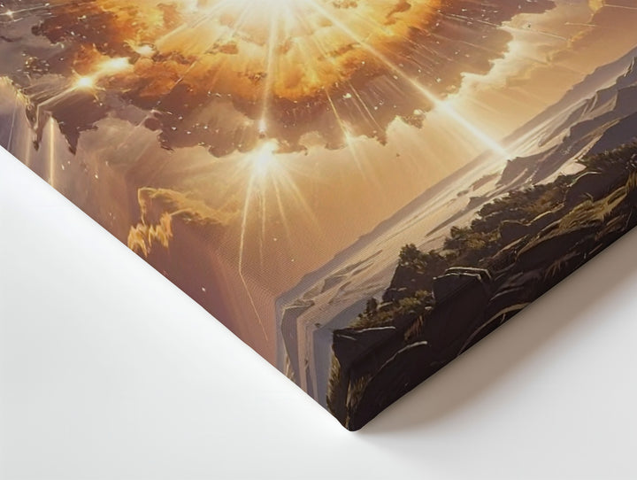 Golden Cosmic Explosion Canvas – Radiant Starburst with Nebulous Glow - Gifitto