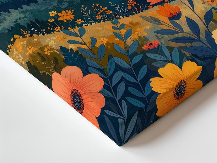Geometric Floral Landscape Canvas – Vibrant Mountain & Flower Art - Gifitto