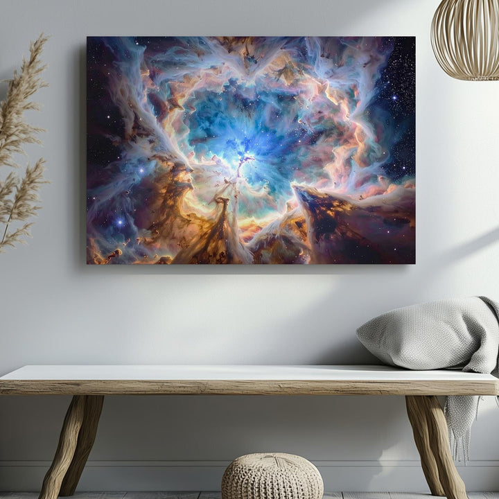 Radiant Nebula Canvas – Swirling Blues and Golden Browns in Cosmic Depth - Gifitto