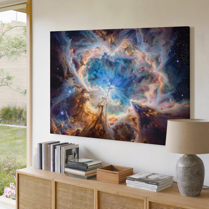 Radiant Nebula Canvas – Swirling Blues and Golden Browns in Cosmic Depth - Gifitto