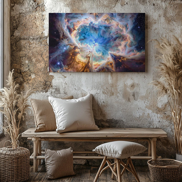 Radiant Nebula Canvas – Swirling Blues and Golden Browns in Cosmic Depth - Gifitto