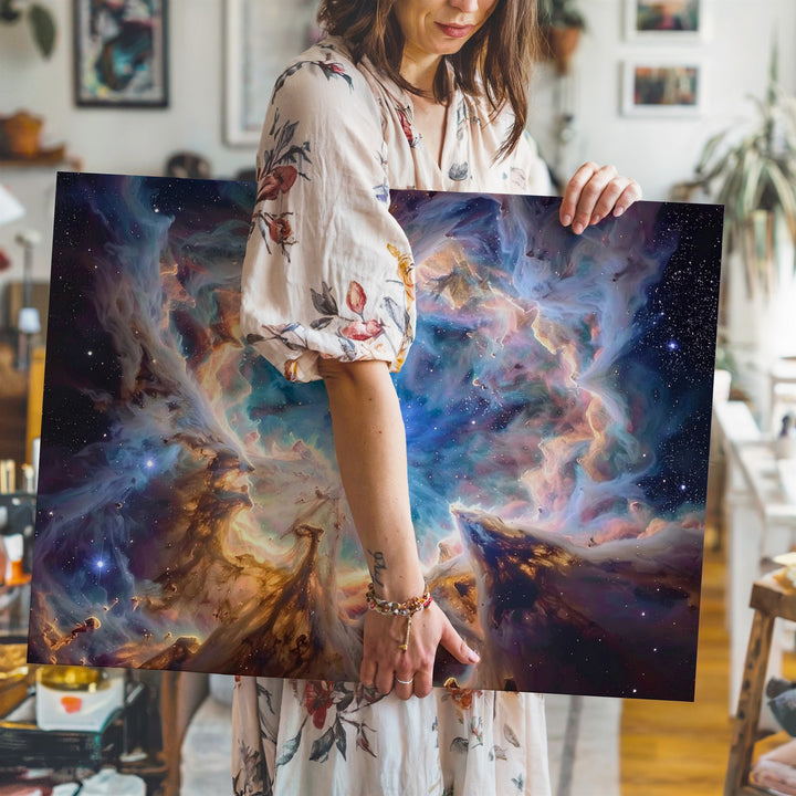 Radiant Nebula Canvas – Swirling Blues and Golden Browns in Cosmic Depth - Gifitto